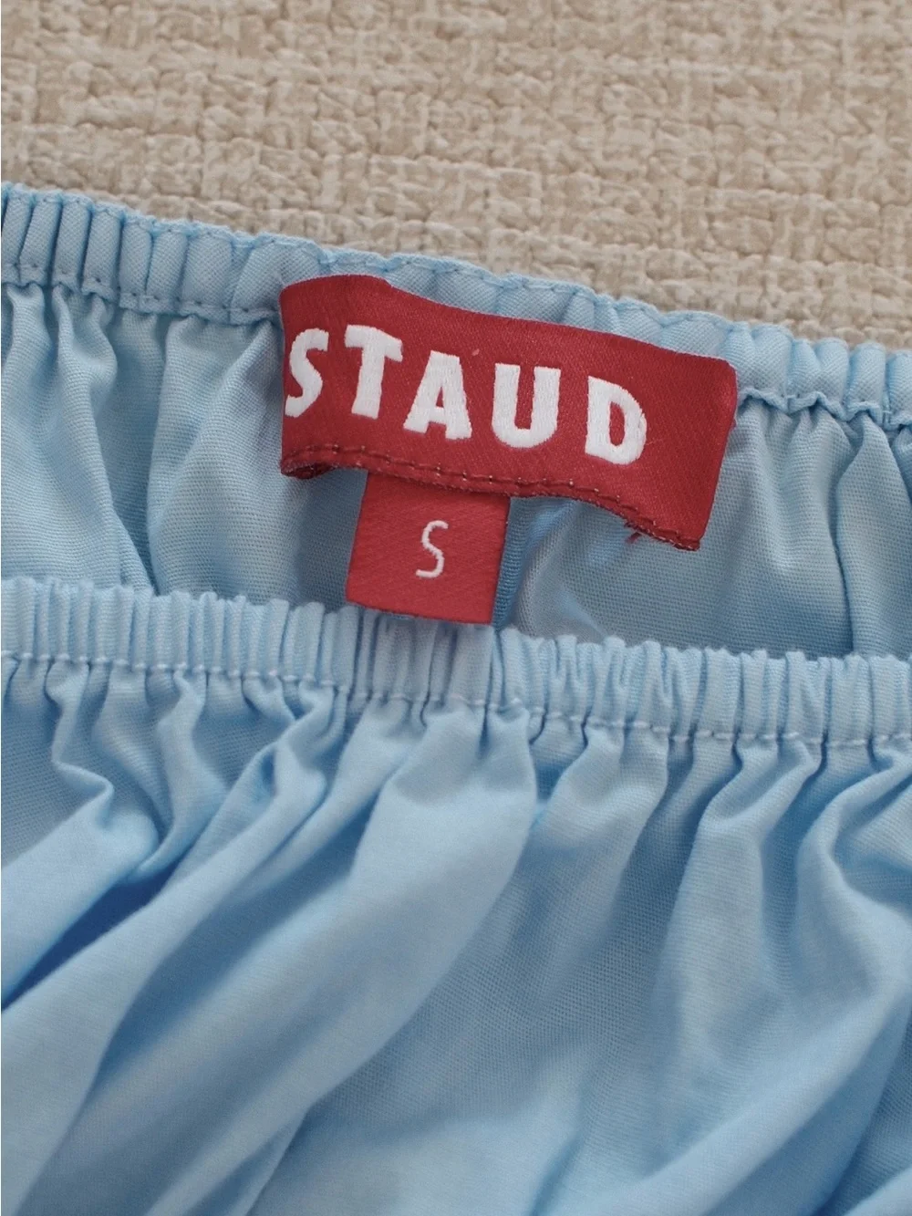 STAUD Faye Smocked Ruffle Top